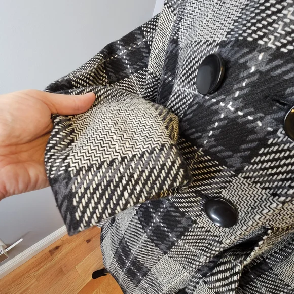 Ricki's Wool Blend Pea Coat Black Gray Plaid Checkered Women's Size M - Picture 7 of 14